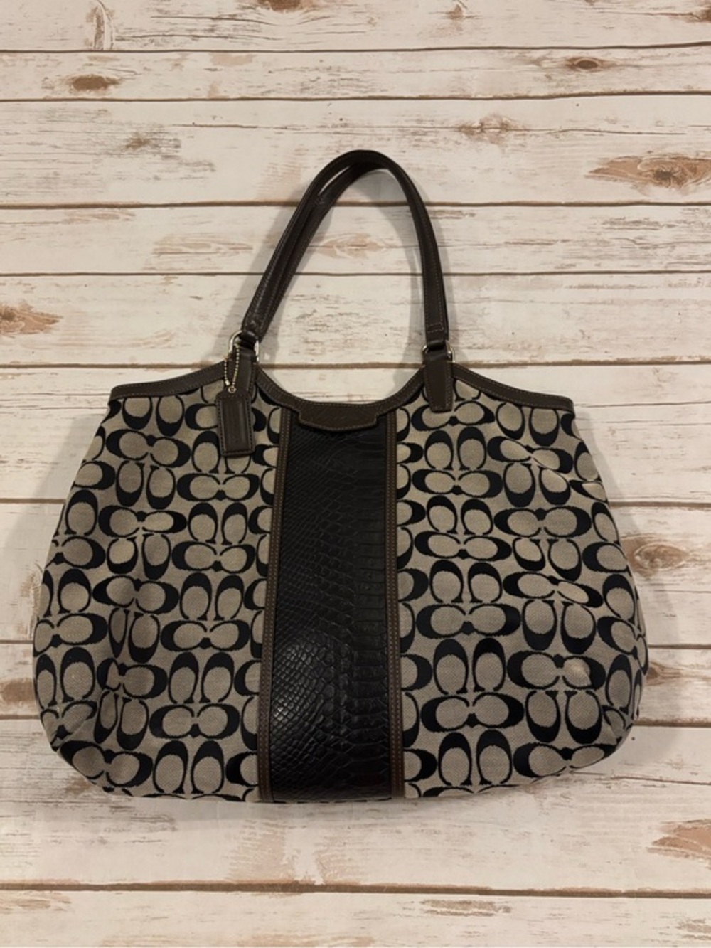 COACH Y2K Devin Jacquard Signature Canvas & Leather Shoulder Tote Bag F31444